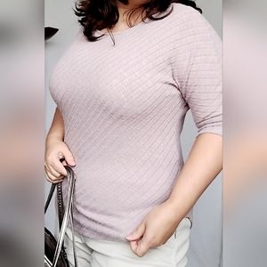 Green Envelope Women's Ribbed Top Sweatshirt Dusty Rose Dolman Sleeve Large